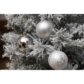 Set di 30 Sfere di Natale in Plastica Ø 6 cm - Finitura Lucida, Opaca e Increspata - Argento