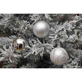 Set di 30 Sfere di Natale in Plastica Ø 6 cm - Finitura Lucida, Opaca e Increspata - Argento