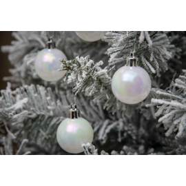 Set 24 Sfere di Natale in Plastica Lucida Ø 4Cm – Vari Colori - Bianco Iridescente