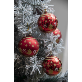 Sfere di Natale Rosso con Decoro Ø 8cm - 6 Pezzi - Decoro Oro