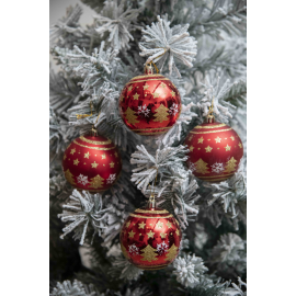Sfere di Natale Rosso con Decoro Ø 8cm - 6 Pezzi - Decoro Oro