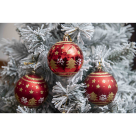 Sfere di Natale Rosso con Decoro Ø 8cm - 6 Pezzi - Decoro Oro
