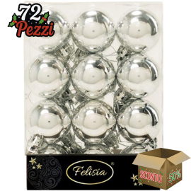 Set 24 Sfere di Natale in Plastica Lucida Ø 4Cm – Vari Colori - Argento Lucido