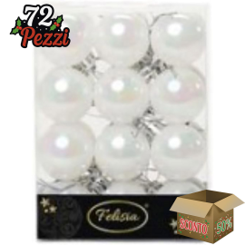 Set 24 Sfere di Natale in Plastica Lucida Ø 4Cm – Vari Colori - Bianco Iridescente