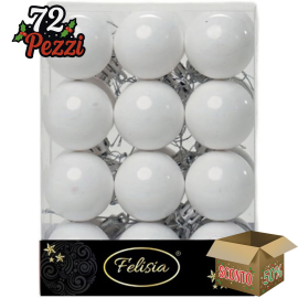 Set 24 Sfere di Natale in Plastica Lucida Ø 4Cm – Vari Colori - Bianco Lucido
