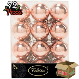 Set 24 Sfere di Natale in Plastica Lucida Ø 4Cm – Vari Colori - Rosa Lucido