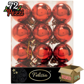 Set 24 Sfere di Natale in Plastica Lucida Ø 4Cm – Vari Colori - Rosso Lucido