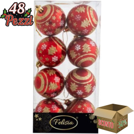 Sfere di Natale Oro con Decoro Ø 6cm - 8 Pezzi - Rosso Babbo Natale