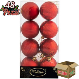 Sfere di Natale Oro con Decoro Ø 6cm - 8 Pezzi - Rosso