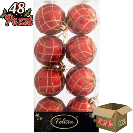 Sfere di Natale Oro con Decoro Ø 6cm - 8 Pezzi - Decoro Rosso