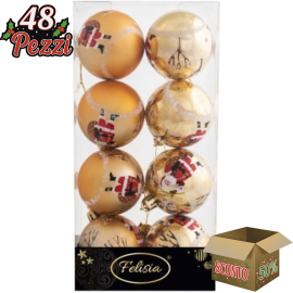 Sfere di Natale Oro con Decoro Ø 6cm - 8 Pezzi - Oro Babbo Natale