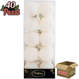 Set 20 Sfere di Natale in Plastica Ø 5Cm - Assortite Lucide e Glitterate – Vari Colori - Bianco