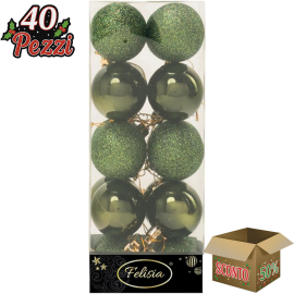 Set 20 Sfere di Natale in Plastica Ø 5Cm - Assortite Lucide e Glitterate – Vari Colori - Verde Albero
