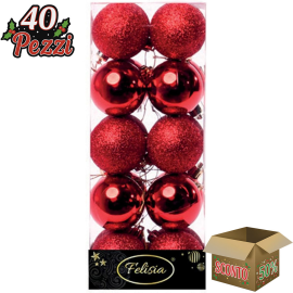 Set 20 Sfere di Natale in Plastica Ø 5Cm - Assortite Lucide e Glitterate – Vari Colori - Rosso
