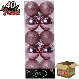 Set 20 Sfere di Natale in Plastica Ø 5Cm - Assortite Lucide e Glitterate – Vari Colori - Rosa
