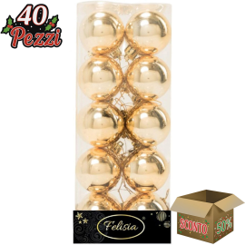 Set 20 Sfere di Natale in Plastica Ø 5Cm - Assortite Lucide e Glitterate – Vari Colori - Oro Lucido