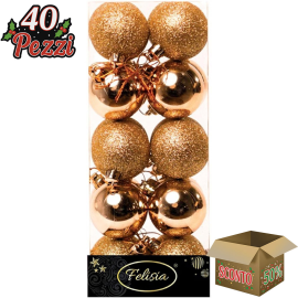 Set 20 Sfere di Natale in Plastica Ø 5Cm - Assortite Lucide e Glitterate – Vari Colori - Oro