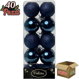 Set 20 Sfere di Natale in Plastica Ø 5Cm - Assortite Lucide e Glitterate – Vari Colori - Blu Navy