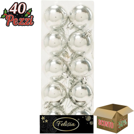 Set 20 Sfere di Natale in Plastica Ø 5Cm - Assortite Lucide e Glitterate – Vari Colori - Argento Lucido