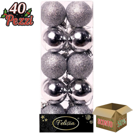 Set 20 Sfere di Natale in Plastica Ø 5Cm - Assortite Lucide e Glitterate – Vari Colori - Argento