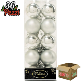 Set 20 Sfere di Natale in Plastica Ø 4Cm – Assortite Lucide e Opache – Vari Colori - Argento