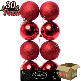 Set 8 Sfere di Natale in Plastica Lucide Ø 8Cm - Vari Colori - Rosso