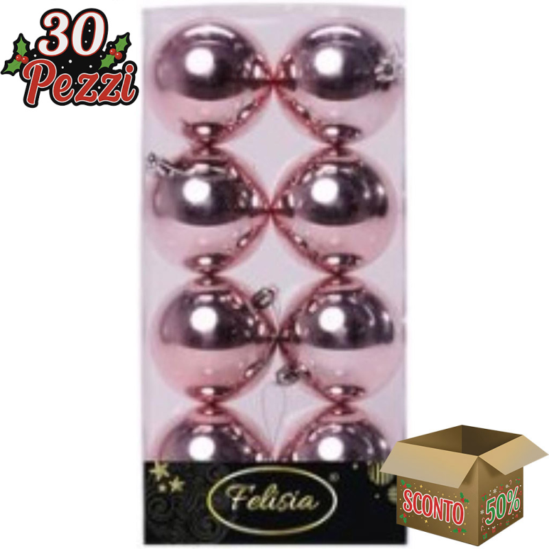 Set 8 Sfere di Natale in Plastica Lucide Ø 8Cm - Vari Colori - Rosa