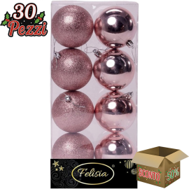 Set 8 Sfere di Natale in Plastica Lucide e Glitterate Ø 8Cm - Vari Colori - Rosa
