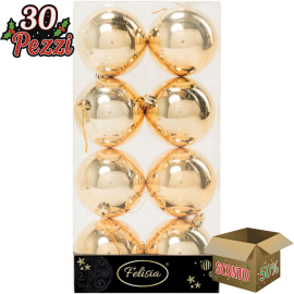 Set 8 Sfere di Natale in Plastica Lucide e Glitterate Ø 8Cm - Vari Colori - Oro