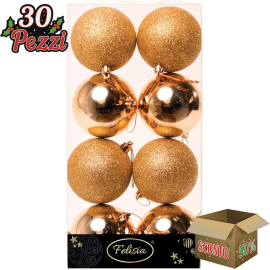 Set 8 Sfere di Natale in Plastica Ø 8Cm – Finitura Lucida e Glitterata – Vari Colori Assortiti (Oro)