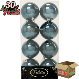 Set 8 Sfere di Natale in Plastica Lucide Ø 8Cm - Vari Colori - Blu Navy