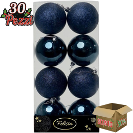 Set 8 Sfere di Natale in Plastica Lucide e Glitterate Ø 8Cm - Vari Colori - Blu Navy