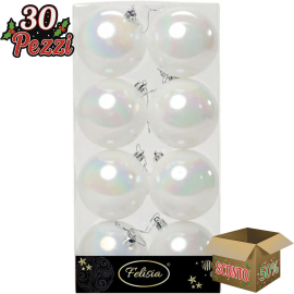 Set 8 Sfere di Natale in Plastica Lucide Ø 8Cm - Vari Colori - Bianco Iridescente