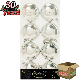 Set 8 Sfere di Natale in Plastica Lucide Ø 8Cm - Vari Colori - Argento Lucido