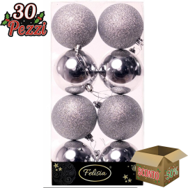 Set 8 Sfere di Natale in Plastica Lucide Ø 8Cm - Vari Colori - Argento