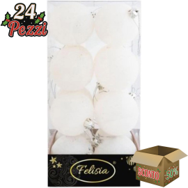 Set 16 Sfere di Natale in Plastica Lucide Ø 6Cm - Vari Colori - Bianco Glitterato