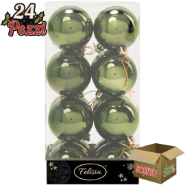 Set 16 Sfere di Natale in Plastica Lucide Ø 6Cm - Vari Colori - Verde Albero Lucido