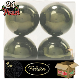 Set 4 Sfere di Natale in Plastica Lucide Ø 10Cm – Vari Colori - Verde Albero