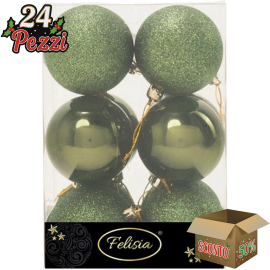 Set 12 Sfere di Natale in Plastica Ø 7Cm - Vari Colori - Verde Albero Lucido