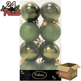 Set 16 Sfere di Natale in Plastica Lucide Ø 6Cm - Vari Colori - Verde Albero
