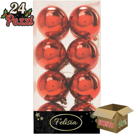 Set 16 Sfere di Natale in Plastica Lucide Ø 6Cm - Vari Colori - Rosso Lucido