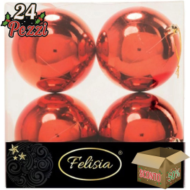Set 4 Sfere di Natale in Plastica Lucide Ø 10Cm – Vari Colori - Rosso