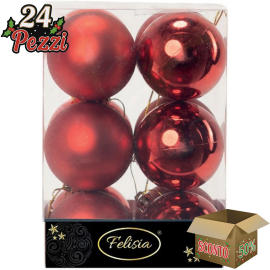 Set 12 Sfere di Natale in Plastica Ø 6Cm - Assortite Lucide e Opache – Vari Colori - Rosso