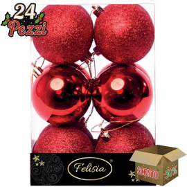 Set 12 Sfere di Natale in Plastica Ø 7Cm - Vari Colori - Rosso Lucido