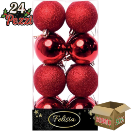 Set 16 Sfere di Natale in Plastica Lucide Ø 6Cm - Vari Colori - Rosso