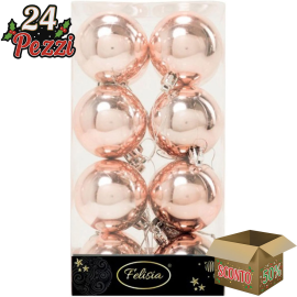 Set 16 Sfere di Natale in Plastica Lucide Ø 6Cm - Vari Colori - Rosa Lucido