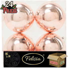 Set 16 Sfere di Natale in Plastica Lucide Ø 6Cm - Vari Colori - Rosa Lucido