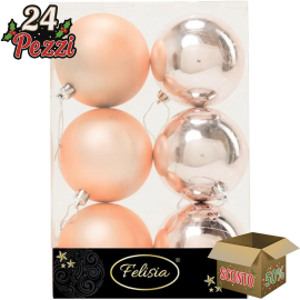 Set 6 Sfere di Natale in Plastica Ø 8Cm – Assortite Lucide e Opache – Vari Colori - Rosa
