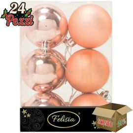 Set 12 Sfere di Natale in Plastica Ø 6Cm - Assortite Lucide e Opache – Vari Colori - Rosa
