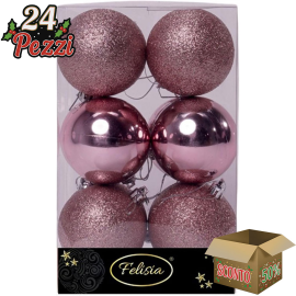 Set 12 Sfere di Natale in Plastica Ø 7Cm - Vari Colori - Rosa